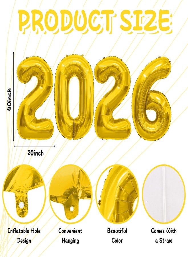 QIHOMPIB 2026 Gold Foil Numbers Balloons(40 Inch) Graduation Decorations Senior Class of 2026 Balloons Happy New Years Eve Party Supplies 20 26 Signs Props Birthday Anniversary Wedding Festival Ornament Decor - Image 2